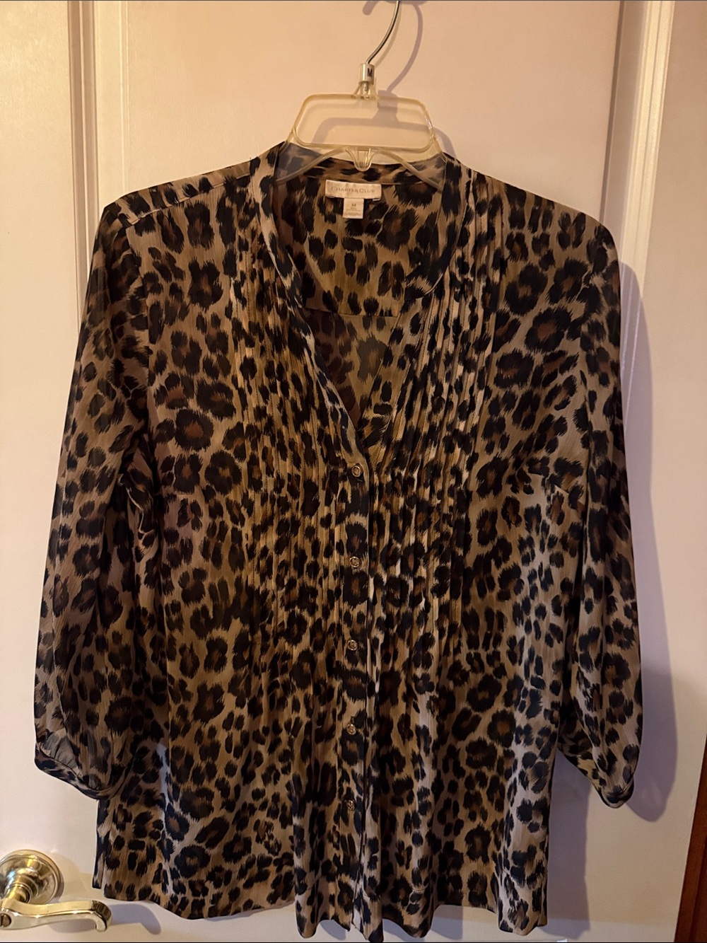 Charter Club Sheer Leopard-Print Button Front Blouse in Brown and Black